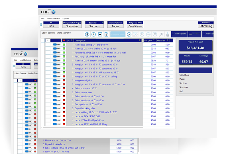 The Edge estimating software screenshot